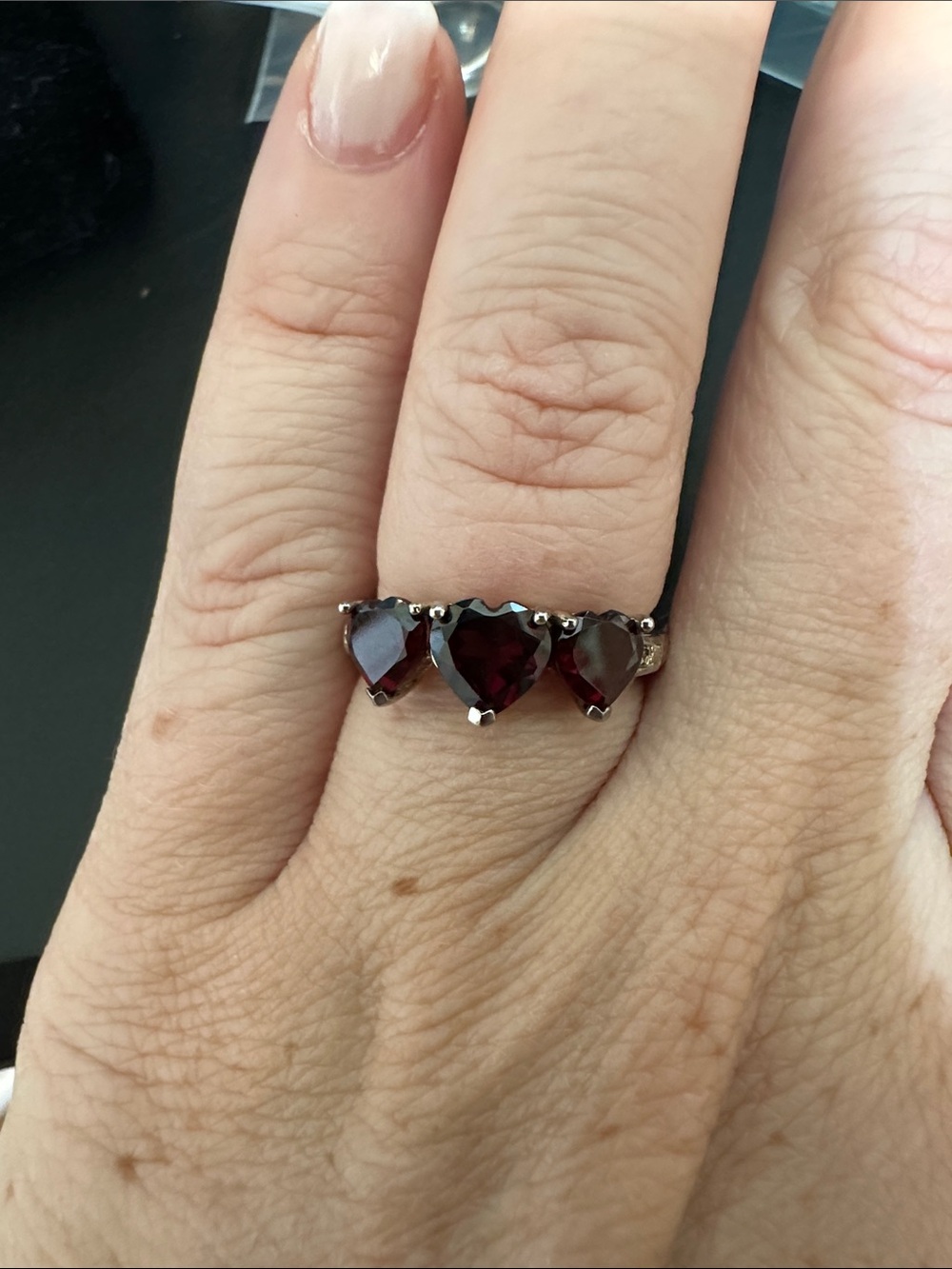 Silver Triple Heart Garnet With Side Accents